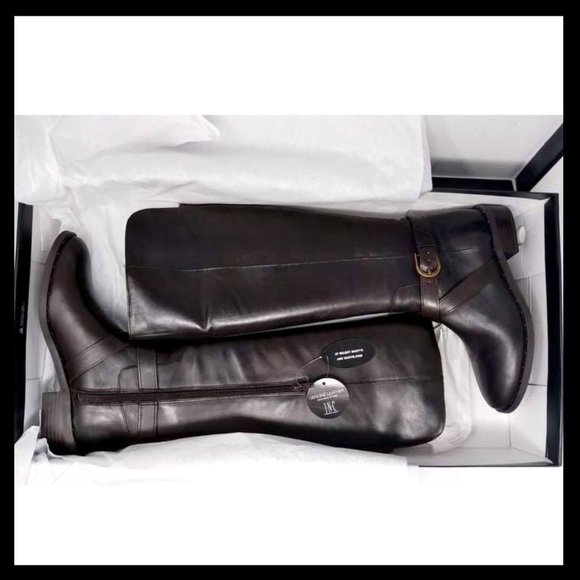 INC International Concepts Leather Closed Toe Knee High Riding Boots Dark Brown - Picture 7 of 10